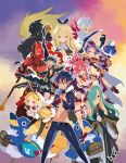  abs bow bunnysuit choker disgaea earmuffs everyone fighting_pose fur_trim glasses gun hair_over_one_eye harada_takehito horn kiria_(disgaea_5) looking_at_viewer makai_senki_disgaea_5 midriff monster monster_girl multiple_boys multiple_girls nippon_ichi official_art pointy_ears prinny red_skin seraphine spiky_hair staff usalia_(disgaea) weapon 