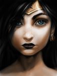  1girl amazon black_hair black_lipstick blue_eyes dc_comics donna_troy lipstick makeup portrait solo star tiara wonder_woman wonder_woman_(series) 