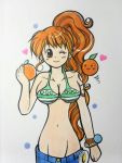  1girl bikini_top food fruit nami_(one_piece) one_piece orange orange_hair rei_(smile8110) 