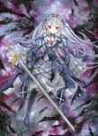  1girl dress hairband long_hair red_eyes rozen_maiden silver_hair solo suigintou sword weapon wings 