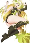  1girl ass bare_shoulders black_eyes blonde_hair boots breasts character_request chinese_clothes feet hairband highres large_breasts legs long_hair lying sangoku_musou shin_sangoku_musou simple_background solo thighs torn_clothes white_background yadokari_genpachirou 
