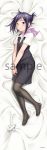  1girl bed_sheet black_hair child cosplay dakimakura feet mujaki_no_rakuen no_shoes sample sasaki_nako stewardess thigh-highs uran 