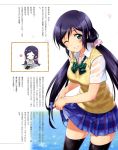  1girl blush cat chibi green_eyes long_hair love_live!_school_idol_project one_eye_closed purple_hair school_uniform smile thigh-highs toujou_nozomi twintails wet wet_clothes wink 