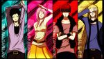  3boys alternate_costume blonde_hair blue_hair character_name eustass_captain_kid jewelry_bonney killer_(one_piece) multiple_boys muu1519 one_piece pink_hair redhead supernova trafalgar_law 