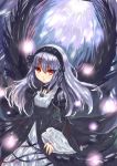  1girl absurdres dress gothic_lolita hairband highres lolita_fashion long_hair red_eyes rozen_maiden silver_hair solo suigintou wings 