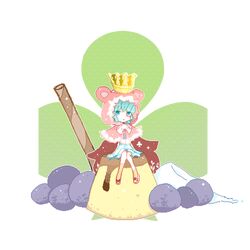  1girl animal_ears blue_hair dessert donquixote_pirates dressrosa food hat hood hoodie monocle notte_(sky13254) one_piece sitting solo sugar_(one_piece) 