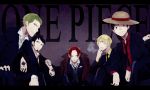  black_hair blonde_hair blue_hair copyright_name formal green_hair monkey_d_luffy multiple_boys one_piece redhead roronoa_zoro sanji shanks too_mizuguchi trafalgar_law 