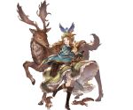  1girl animal bag bird boots brown_eyes brown_hair capelet deer dress full_body gloves granblue_fantasy hat holding jasmine_(granblue_fantasy) knee_boots long_hair looking_away minaba_hideo open_mouth rabbit simple_background smile squirrel transparent_background white_background 