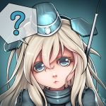  1girl 2016 ? antennae bangs blonde_hair blue blue_background blue_eyes colored_eyelashes dated garrison_cap hair_between_eyes hat kantai_collection lips long_hair looking_at_viewer parted_lips portrait ryu_un signature solo spoken_question_mark stitches u-511_(kantai_collection) 