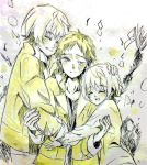  1girl 2boys brother_and_sister fuuka_uno gundam gundam_tekketsu_no_orphans highres hug lettuce@twitter multiple_boys siblings smile takaki_uno 