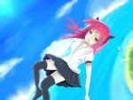  1girl beach black_legwear falling ghhoward pink_hair red_eyes 