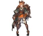  1girl abacus animal_ears bag belt boots bow cape dress full_body gloves granblue_fantasy long_hair looking_at_viewer minaba_hideo open_mouth orange_eyes orange_hair ponytail short_dress simple_background smile solo standing thigh-highs white_legwear zettai_ryouiki 