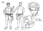  1boy eyeshadow facial_mark from_behind gaara kishimoto_masashi makeup male_focus monochrome naruto naruto:_the_last official_art sandals serious short_hair sketch solo spiky_hair translation_request white_background 