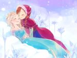  2girls anna_(frozen) elsa_(frozen) frozen_(disney) multiple_girls smile snow tuhut 