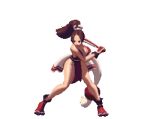  animated animated_gif bouncing_breasts breasts brown_hair cleavage fan fatal_fury king_of_fighters king_of_fighters_xiii long_hair ninja pixel_art ponytail shiranui_mai snk throwing 