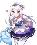  1girl artist_name dress eve_santaclaus gloves heart heart-shaped_pupils idolmaster idolmaster_cinderella_girls idolmaster_cinderella_girls_starlight_stage jewelry kanola_u long_hair looking_at_viewer smile solo symbol-shaped_pupils tagme tiara white_background white_hair yellow_eyes 