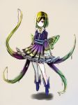  1girl black_hair butterfly_ornament floating green_hair highres multicolored_hair original skirt tem+ tentacle violet_eyes 