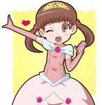  1girl atair atlus cosplay doujima_nanako dress elbow_gloves gloves megami_tensei persona persona_4 pink_dress shin_megami_tensei twintails wink 