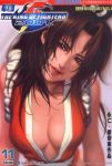  blurry breasts brown_eyes brown_hair cleavage depth_of_field fatal_fury king_of_fighters long_hair looking_at_viewer messy_hair shiranui_mai snk 