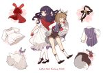  2girls ;d animal_ears animal_hood apple back-to-back bangs bell big_bad_wolf big_bad_wolf_(cosplay) big_bad_wolf_(grimm) black_ribbon black_shoes blouse blunt_bangs blush brown_hair brown_shorts bunny_hood card_captor_sakura character_doll character_sheet cherry_blossoms cloak closed_mouth collared_shirt copyright_name cosplay daidouji_tomoyo dress dress_shirt eyebrows eyebrows_visible_through_hair fake_tail finger_to_mouth floral_print food fruit full_body gloves green_eyes grey_dress grey_vest grimm&#039;s_fairy_tales hair_intakes hair_ribbon hand_on_hip holding holding_fruit hood hooded_cloak jingle_bell kinomoto_sakura kneehighs little_red_riding_hood little_red_riding_hood_(cosplay) little_red_riding_hood_(grimm) loafers long_hair looking_at_viewer mary_janes multiple_girls neck_ribbon one_eye_closed open_mouth pantyhose paw_gloves pocket purple_hair red_hood ribbon shirt shoes short_hair shorts shushing sleeves_past_elbows smile standing striped tail two_side_up vertical-striped_dress vertical_stripes vest violet_eyes white_apron white_blouse white_legwear white_shirt wolf_ears wolf_tail youli_(yori) 