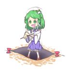  &gt;:d :d bad_end falling frog_hair_ornament gap gohei green_eyes green_hair hair_ornament highres kochiya_sanae motion_lines no_pupils open_mouth peroponesosu. pitfall sleeves_rolled_up smile touhou white_background 