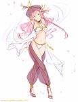  1girl braid closed_eyes dancing fire_emblem fire_emblem:_kakusei jewelry long_hair lots_of_jewelry olivia_(fire_emblem) pink_hair sandals see-through solo traversinglethe white_background 