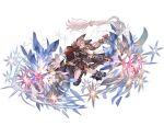  1girl animal_ears black_legwear blue_eyes bow braid breasts cape dual_wielding erun_(granblue_fantasy) esser eyeshadow finger_on_trigger firing full_body granblue_fantasy gun hair_bow handgun kneehighs leotard lipstick long_hair makeup medium_breasts minaba_hideo official_art pink_hair pink_lipstick quad_braids red_bow simple_background solo star_(sky) transparent_background very_long_hair weapon x_arms 