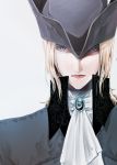  1girl ascot blonde_hair bloodborne blue_eyes hat itsuki_(itsukiovo) lady_maria_of_the_astral_clocktower long_hair looking_at_viewer solo the_old_hunters white_background 