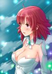  1girl absurdres breasts cleavage dress from_side hair_ribbon highres izetta large_breasts miokikoeru parted_lips pink_eyes pink_hair ribbon short_hair shuumatsu_no_izetta solo upper_body white_dress 