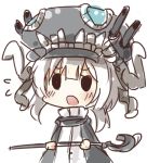  1girl bad_id chibi harapekopikachu kantai_collection lowres shinkaisei-kan solo staff sweatdrop wo-class_aircraft_carrier 