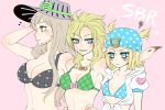  3girls blonde_hair bra breast_envy breasts cleavage diego_brando fang flat_chest genderswap grey_hair gyro_zeppeli johnny_joestar jojo_no_kimyou_na_bouken large_breasts multiple_girls nightcat steel_ball_run underwear 