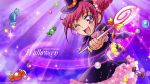  1girl ;d candy halloween highres hoshizora_miyuki kawamura_toshie lollipop official_art one_eye_closed open_mouth photoshop pink_eyes pink_hair precure short_hair smile smile_precure! solo twintails 