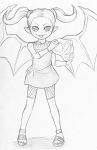  1girl :p demon_girl demon_wings duel_monster fabled_topi fishnets graphite_(medium) mask mask_removed monochrome monster_girl pataniito pointy_ears sketch solo tongue tongue_out traditional_media wings yu-gi-oh! 