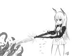  1-soa-1 1girl gun hanna-justina_marseille head_wings long_hair long_sleeves machine_gun mg42 monochrome skirt solo strike_witches tentacle weapon world_witches_series 