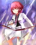  1girl drumsticks hizagawa_rau horikawa_raiko necktie red_eyes redhead short_hair solo thunder touhou 