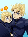  !? 2boys ? blonde_hair blue_eyes dual_persona gakuran hirose_kouichi jojo_no_kimyou_na_bouken multiple_boys school_uniform shimotsuki_kitsune sparkle 