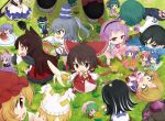  &gt;_&lt; +_+ 6+girls aki_minoriko album_cover animal_ears antennae aqua-lia banana black_hair blonde_hair bowl broom brown_eyes brown_hair bun_cover chibi closed_eyes cover crescent double_bun dress flower food fruit ghost_tail green_dress green_eyes green_hair hair_bun hair_ribbon hair_rings hair_tubes hairband hakurei_reimu hands_on_hips hat hat_ribbon hat_with_ears heart himekaidou_hatate horns ibaraki_kasen imaizumi_kagerou kaku_seiga kasodani_kyouko kazami_yuuka kijin_seija komeiji_satori long_hair long_sleeves lying minigirl mizuhashi_parsee mononobe_no_futo multiple_girls murasa_minamitsu on_stomach onozuka_komachi open_mouth parasol patchouli_knowledge pillow_hat pink_dress pond ponytail purple_hair rabbit_ears red_eyes reisen_udongein_inaba ribbon sailor_hat sausage scythe shadow shiki_eiki silver_hair sleeping sleeves_past_wrists smile soga_no_tojiko standing standing_on_one_leg sukuna_shinmyoumaru tears third_eye tokin_hat touhou twintails umbrella very_long_hair violet_eyes wide_sleeves wolf_ears wriggle_nightbug yakumo_ran zzz |_| 