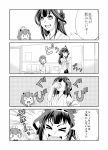 &gt;_&lt; ._. 2girls 4koma bare_shoulders closed_eyes comic detached_sleeves double_bun hair_ornament hairband headgear highres japanese_clothes kantai_collection kongou_(kantai_collection) long_hair monochrome multiple_girls nontraditional_miko personification translated tyotyotyori yukikaze_(kantai_collection) 
