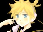  1boy ataru_(7noise) black_background blonde_hair kagamine_len looking_at_viewer lowres male_focus ponytail smile solo vocaloid 