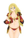  1girl aegina armor bikini_armor blonde_hair blue_eyes blush breasts faulds gauntlets kasuga_yukihito long_hair navel no_headwear pauldrons solo yggdra_union 