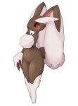  animal_ears black_sclera eyebrows higoro long_hair lopunny navel no_humans pokemon pokemon_(game) rabbit_ears red_eyes solo tail thick_eyebrows 