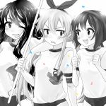  3girls bad_id buruma kantai_collection monochrome multiple_girls naganami_(kantai_collection) niwatoriko shimakaze_(kantai_collection) yukikaze_(kantai_collection) 