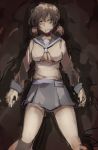  1girl blood blood_on_face brown_eyes brown_hair corpse_party curly_hair death empty_eyes gebyy-terar long_hair open_eyes school_uniform serafuku shinohara_seiko skirt solo spoilers 