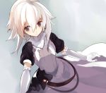  1girl belt character_request dutch_angle elbow_gloves expressionless gloves hair_between_eyes looking_afar looking_at_viewer puffy_short_sleeves puffy_sleeves purple_hair shiromiso short_hair short_sleeves sidelocks simple_background solo source_request standing tareme upper_body white_gloves white_hair 