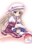  2girls blonde_hair blue_eyes brown_hair cape hand_on_another&#039;s_head hat kotonoha_(pixiv) kud_wafter little_busters!! long_hair mother_and_daughter multiple_girls naoe_kaya noumi_kudryavka sleeping sleeping_on_person 