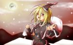  1girl black_santa_costume blonde_hair christmas ex-rumia hat red_eyes rumia sack santa_costume santa_hat sleigh snowing tennenmoe touhou 