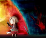  1girl blood chainsaw chibi closed_eyes full_body holding kinago mask painting_(object) shoes skirt solo standing turtleneck urotsuki yume_2kki 