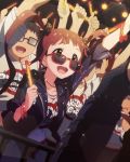  1girl :d artist_request bracelet brown_eyes brown_hair glasses glowstick idolmaster idolmaster_million_live! jewelry matsuda_arisa musical_note namco necklace official_art opaque_glasses open_mouth smile solo_focus sunglasses twintails 