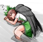  1girl absurdres bow brown_hair commentary_request hair_bow highres long_hair reiuji_utsuho shinapuu sleeping solo touhou wings 