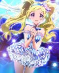  1girl artist_request blonde_hair dress earrings emily_stewart emily_stuart hairband idolmaster idolmaster_million_live! jewelry jpeg_artifacts long_hair looking_at_viewer microphone necklace official_art skirt smile stage twintails violet_eyes 